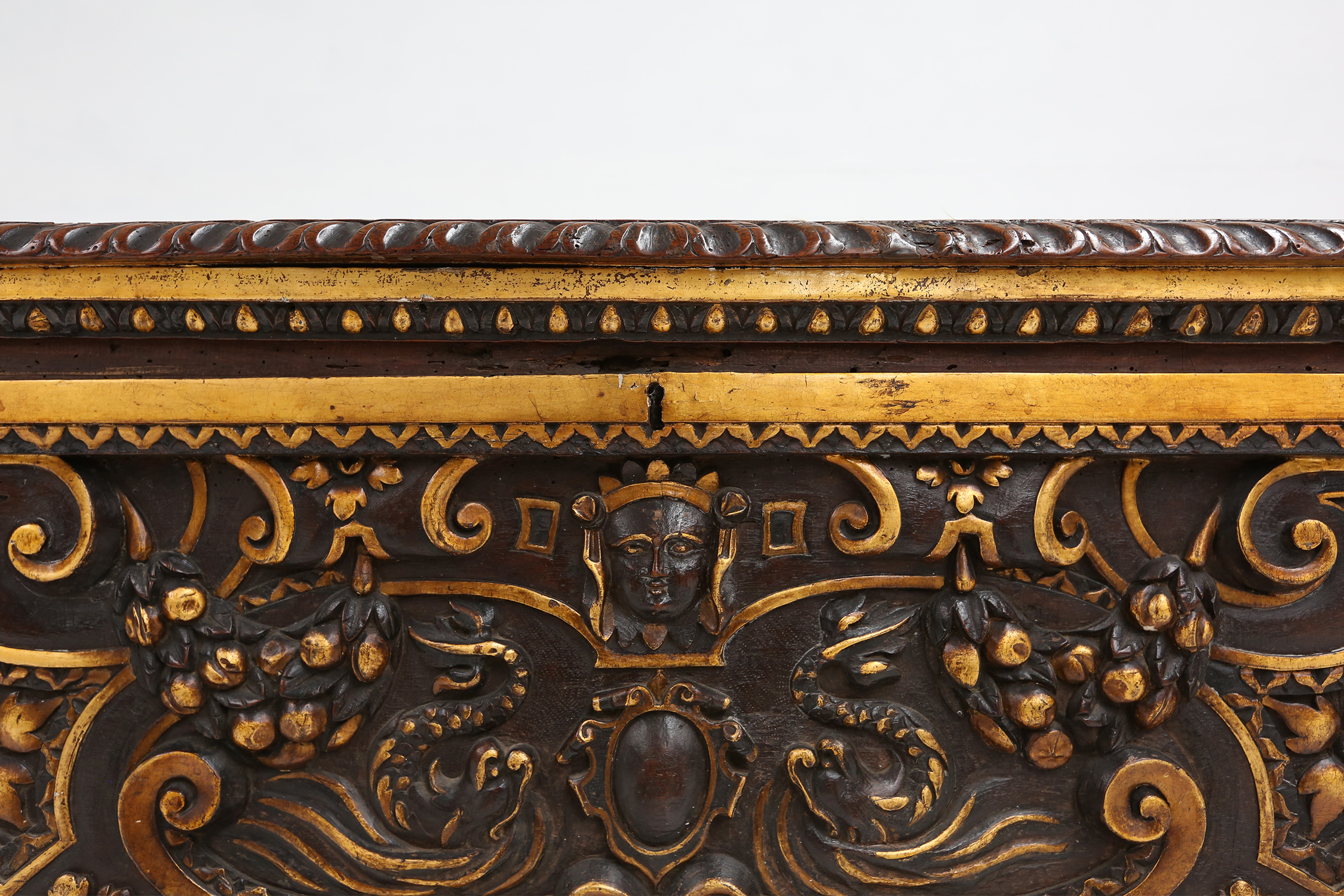 Large 16th century carved and polychroom painted oak Venetian chest, Italythumbnail